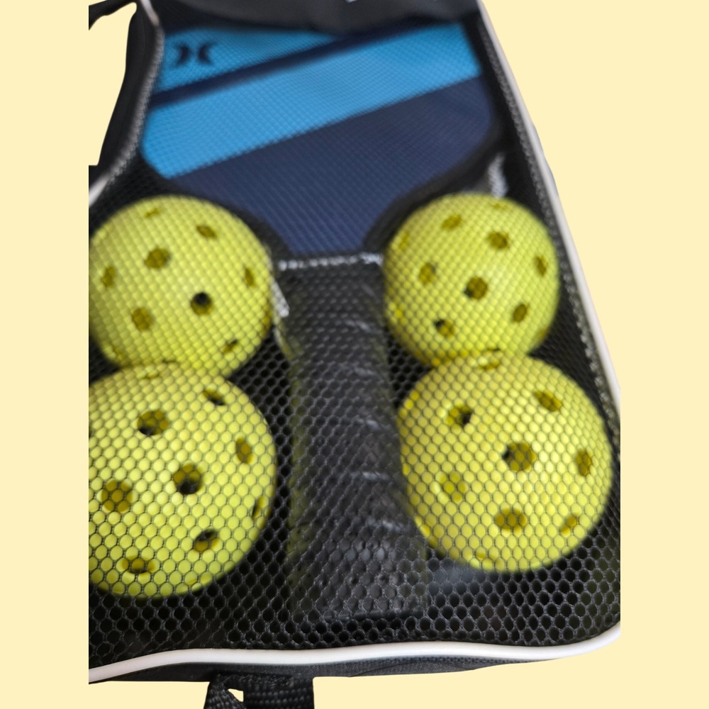 Hurley 7 Piece Pickleball Set 2 Paddles 4 Balls & Carry Case Blue Navy Stripes